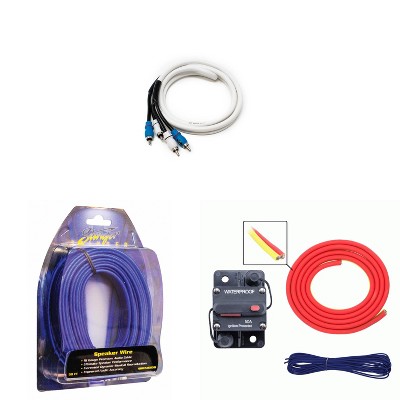 Metra MLAK8-20 50 Amp Breaker 8GA Tinned Pure Copper 20 foot Marine Wiring Kit with 16GA Matte Blue 50ft Tinned Oxygen-Free Copper Speaker Wire and...