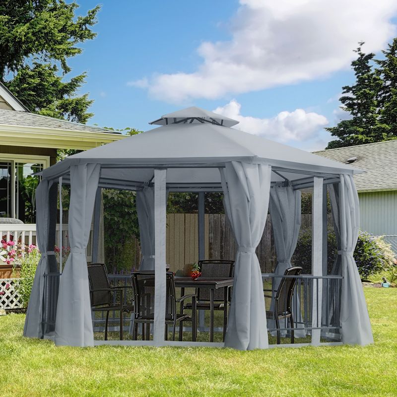 Outsunny 13' x 13' Outdoor Patio Gazebo Canopy Pavilion with Removable Mesh Netting, Curtains, Double Tiered Roof, UV Protection & Large Floor Space, 2 of 7