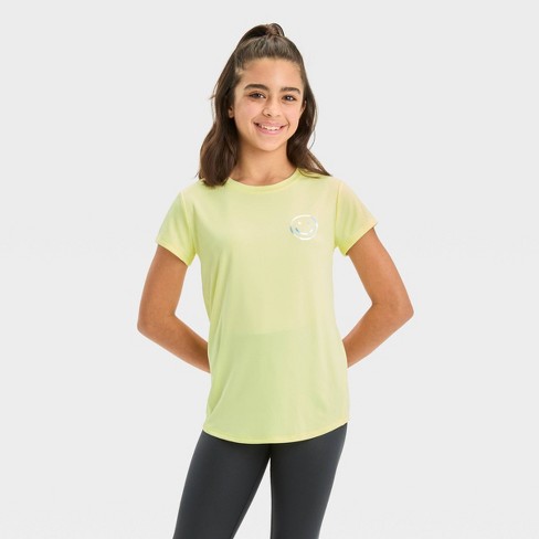 Girls' Short Sleeve 'Smile' Graphic T-Shirt - All In Motion™ Lemon Yellow S