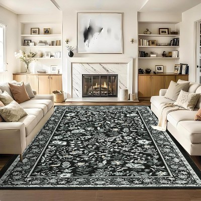 Floral Washable Runner Rug for Hallway, Kitchen, Laundry, Non-Slip, Stain-Resistant, Ultra-Thin, Entryway, Soft, Long Bedroom Rugs.