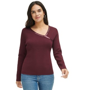 Calvin Klein Womens Embellished Asymmetrical Knit Blouse - 1 of 1