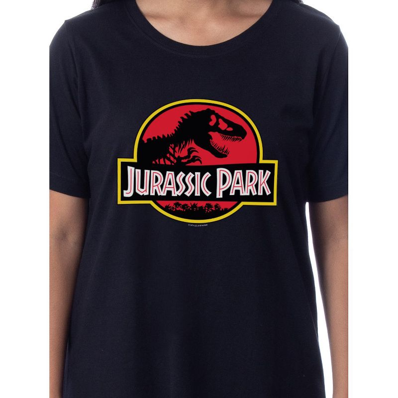 Jurassic Park Womens' Dinosaur Film Logo Nightgown Sleep Pajama Shirt Black, 2 of 4