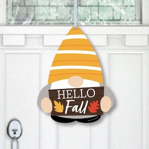 Big Dot of Happiness Fall Gnomes - Hanging Porch Autumn Harvest Party Outdoor Decorations - Front Door Decor - 1 Piece Sign - 1 of 4