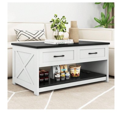 3-in-1 Farmhouse Coffee Table Board Game & Puzzle Table with Drawer For Living Room Bedroom Storage