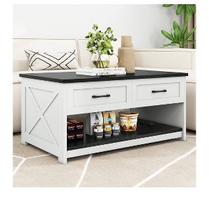 3-in-1 Farmhouse Coffee Table Board Game & Puzzle Table with Drawer For Living Room Bedroom Storage - 1 of 4