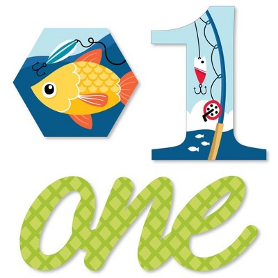 Big Dot of Happiness 1st Birthday Reeling in the Big One - DIY Shaped Fish First Birthday Party Cut-Outs - 24 Count