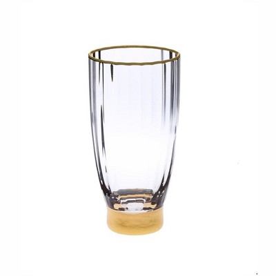 Classic Touch Set of 6 Straight Textured Water Tumblers with Gold Base and Rim -3.25"D