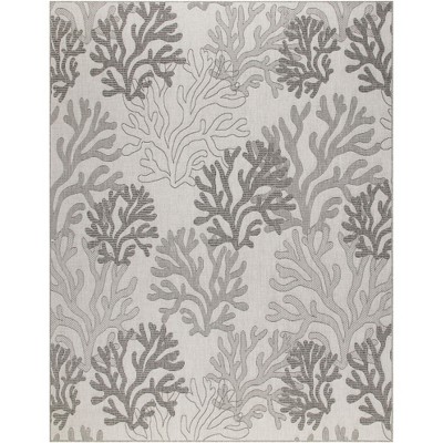 Gray Coral Patterned Synthetic Rectangular 8' x 10' Rug