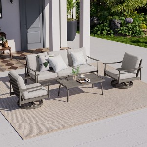HAPPATIO Patio Outdoor Furniture Set,4 Piece Aluminum Patio Conversation Set with Coffee Table, Swivel Chairs and 3-Seat Sofa for Yard Deck Poolside - 1 of 4
