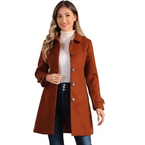 Allegra K Women's Winter Outerwear Peter Pan Collar Mid-thigh A-line Single Breasted Coat - 1 of 4