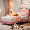 Full Bed Frame with Storage Headboard, Velvet Upholstered Platform Bedframe for Kids, Girl Bed, Strong Wooden Slats, Noise-Free - 3 of 4
