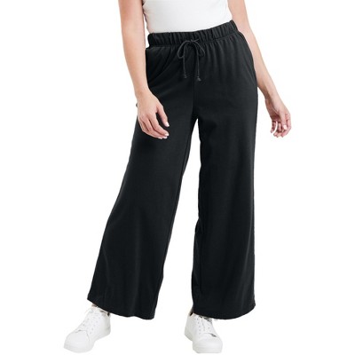 June + Vie by Roaman's Women's Plus Size French Terry Wide-Leg Pant