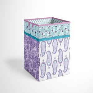 Bacati - Isabella Paisley Aqua/Lilac/Purple Collapsible Laundry Hamper - 1 of 4