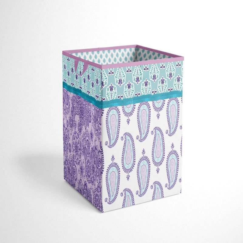 Bacati - Isabella Paisley Aqua/Lilac/Purple Collapsible Laundry Hamper, 1 of 7