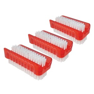 LOLA Products Classic Hand & Nail Brush, 2 Sided - Soft & Stiff, Long-Lasting, Comfortable No-Slip Grip, Cleans Hands & Fingernails, Red, 3 Pack - 1 of 4