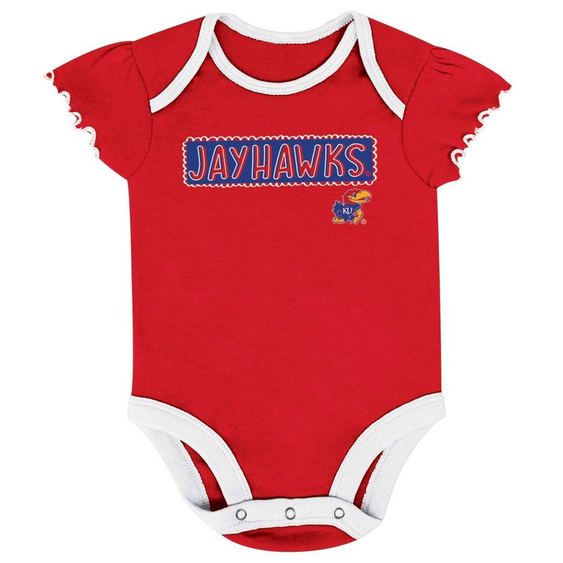 NCAA Kansas Jayhawks Infant Girls&#39; 3pk Bodysuit Set, 4 of 5