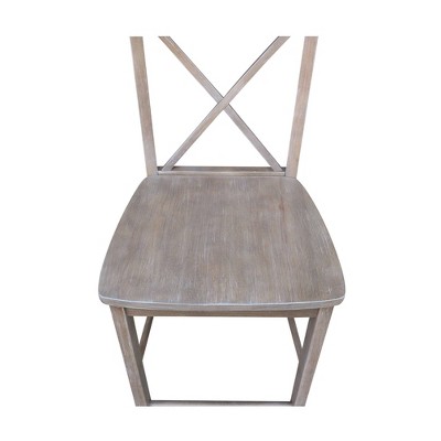 Washed Gray Taupe X-Back Solid Wood Counter Stool
