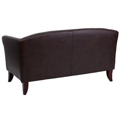 Cherry Brown LeatherSoft Track Arm Loveseat for Reception