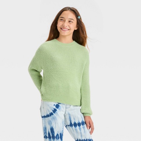 Girls' Crewneck Pullover Sweater - Art Class™ Green L : Target