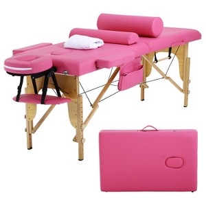 BestMassage Massage Bed Portable 2 Fold Massage Table with Towel Hanger Oil Pouch Half & Round Bolsters - 1 of 4