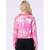 INSPIRE CHIC Women's Holographic Shiny Long Sleeve Metallic Zip Front Track Jacket - 4 of 4