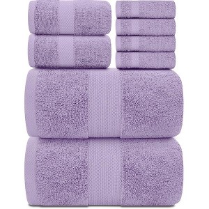 White Classic Luxury 100% Cotton 8 Piece Towel Set - 4x Washcloths, 2x Hand, and 2x Bath Towels - 1 of 4