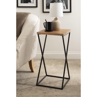 Rustic Brown Wood and Metal X-Base Accent Table