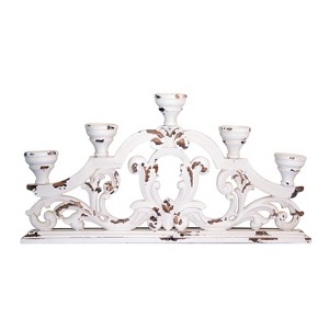 HomeRoots 34" White Distressed Wood Tabletop Five Light Candelabra - 1 of 4