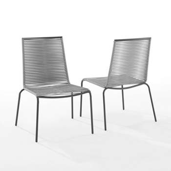 Fenton 2pk Outdoor Wicker Stackable Chairs - Gray - Crosley