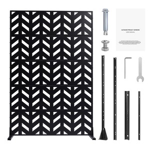 VEVOR Metal Privacy Screen, 47" W x 72" H, Outdoor Privacy Screens 5-Panel, Freestanding Outdoor Divider with Stand, Black - 1 of 4