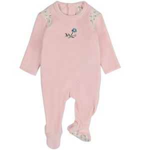 MiniMoi Baby Girls "Fairy Flowers" Embroidered Velour Footie - 1 of 4