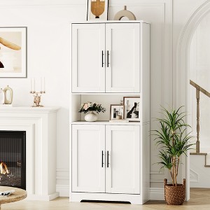 Kitchen Pantry Cabinet with 4 Doors & Adjustable Shelves, Freestanding Utility Storage Cupboard - 1 of 4