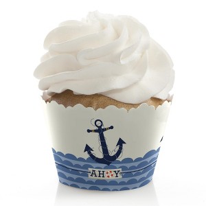 Big Dot of Happiness Ahoy - Nautical - Baby Shower or Birthday Party Decorations - Party Cupcake Wrappers - Set of 12 - 1 of 4
