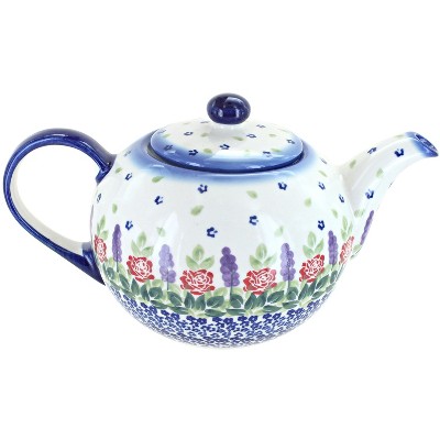 Blue Rose Polish Pottery Roses Are Red Large Teapot