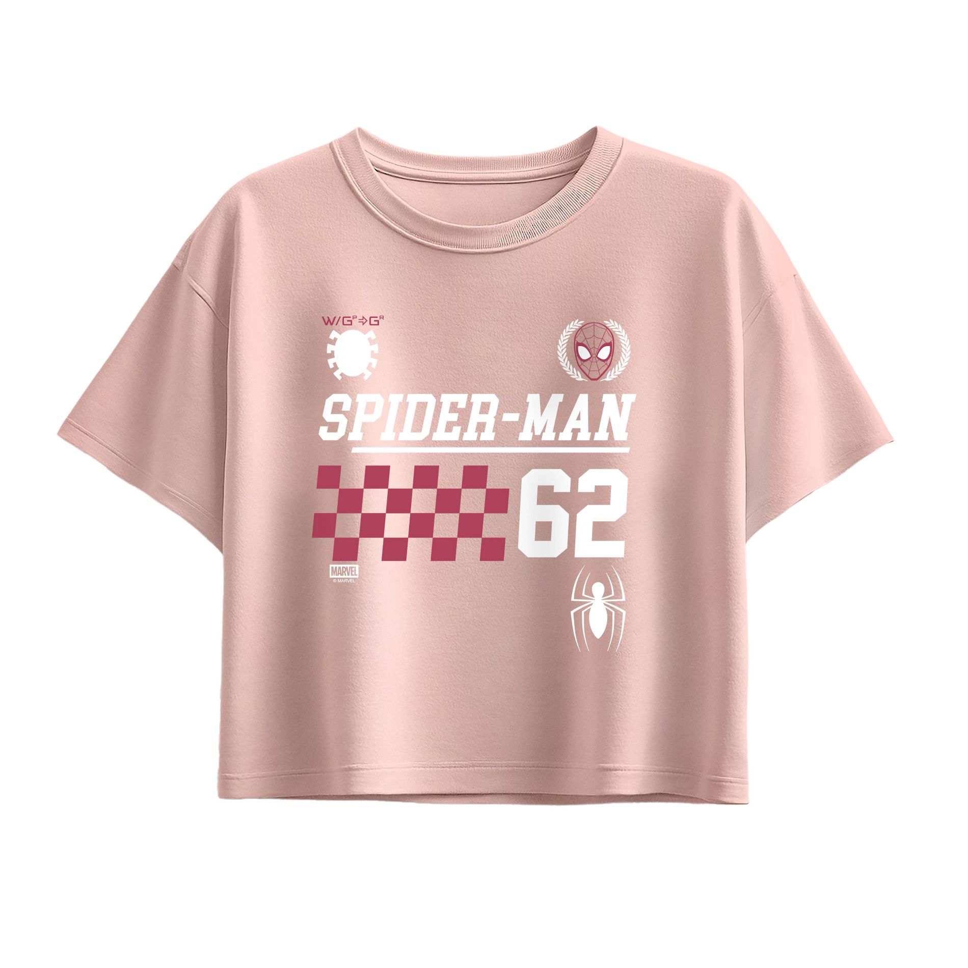 Girls' Spider-Man Spidey Collegiate Short Sleeve Boxy Graphic T-Shirt - Light Pink - Large