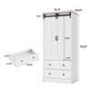 70.9" Tall Wooden Bedroom Wardrobe Closet with Hanging Rod, White Farmhouse Armoire - 2 of 4