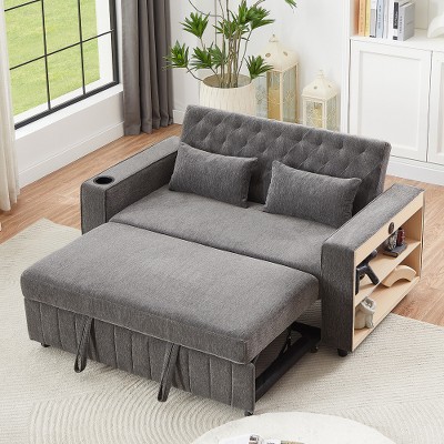Runesay 61.4" Modern Convertible Loveseat Sofa with Pull-Out Bed and Adjustable Backrest, for Living Room, Gray