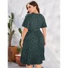 Plus Size Women's V-Neck Midi Dress - Short Sleeve, Wrap Waist with Belt, Flowy Pleated Skirt - 4 of 4