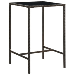 vidaXL Patio Bar Table Brown 27.6"x27.6"x43.3" Poly Rattan and Glass - 1 of 4