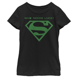 Girl's Superman St. Patrick's Day Who Needs Luck? T-Shirt - 1 of 4