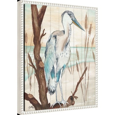 Heron on Branch Coastal Canvas Framed Wall Art 16 x 20