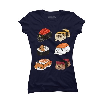Junior's Design By Humans Sushi Persian Cat By huebucket T-Shirt