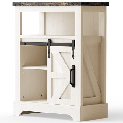 3-Tier Storage Side Cabinet - Wood Grain Sliding Door & Adjustable Shelves , Space-Saving Organizer for Living Room/Bedroom, Classic Design