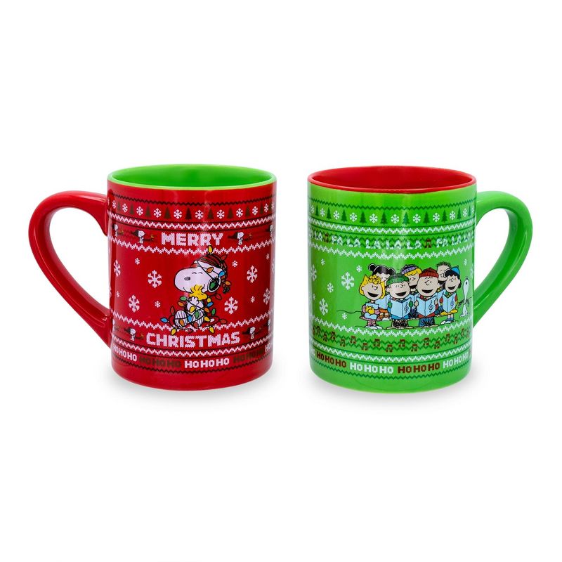 Silver Buffalo Peanuts Charlie Brown and Snoopy Christmas Sweaters Ceramic Mugs | Set of 2, 1 of 7
