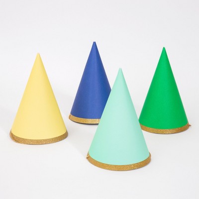 Bright Multicolor Cone Party Hats with Gold Glitter Band