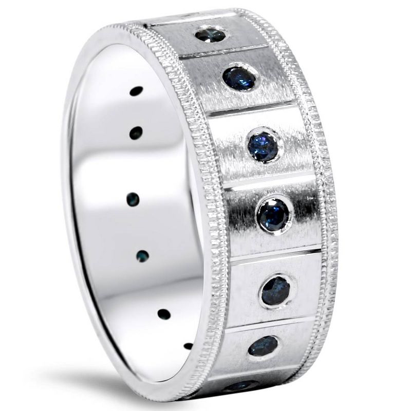 Pompeii3 5/8ct Blue Diamond Mens Comfort Fit Wedding Ring 14K White Gold 8mm, 3 of 6