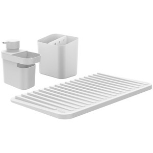 OU Kitchen Sink Organizer 3pc Set, Dish Drying Rack, Cutlery Drainer & Soap Dispenser Caddy with Sponge Holder, Countertop Dish Drainer & Strainer - 1 of 4