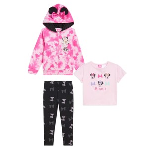 Minnie Mouse Big Girls 3 Piece Fleece Hoodie, T-Shirt and Pants Outfit Set - 1 of 3