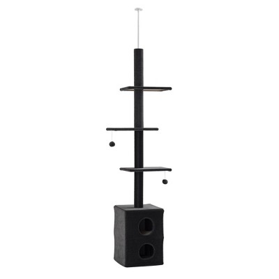 Skyzone Grey Floor-to-Ceiling Cat Tree: Adjustable Height 86.5"-96.5", Jute Scratching Posts, 2