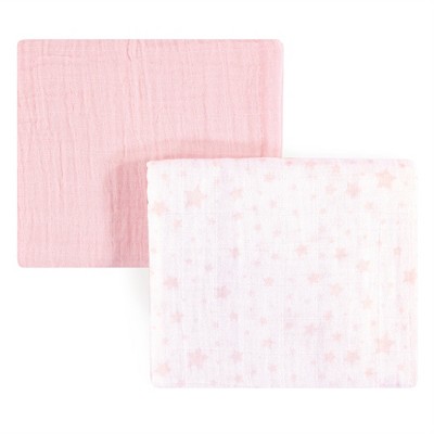 Hudson Baby Infant Girl Cotton Muslin Swaddle Blankets, Pink Stars, One Size